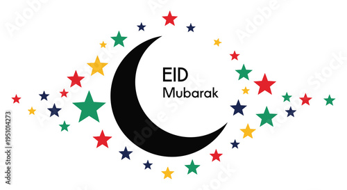 Colorful stars and a crescent moon celebrate the eid al fitr holiday a striking silhouette high quality