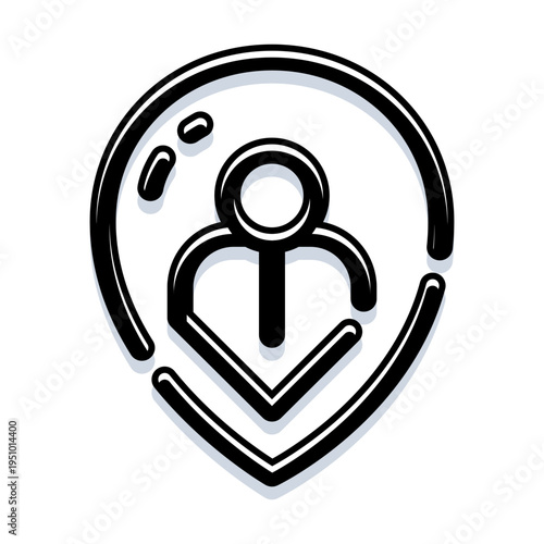 User icon placed inside a map navigation pointer, illustrating concepts of individual position, personal profile settings, and tracking a specific human location on a digital map or application