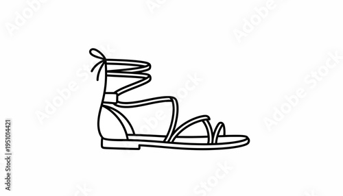 Gladiator Sandals Line Art Icon - Summer Fashion Footwear