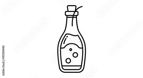 Glass Bottle with Cork and Bubbles, Line Art Icon