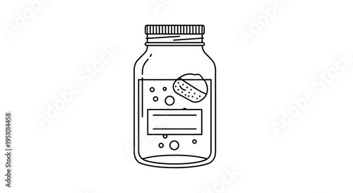 Glass Jar with Effervescent Tablet and Bubbles, Outline Icon