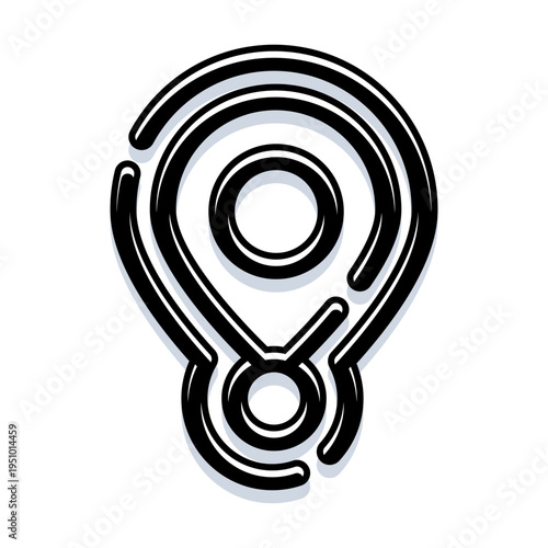 Location pin icon blending map marker and astrological zodiac sign, forming a unique black and white graphic element representing specific places, spirituality, and identity