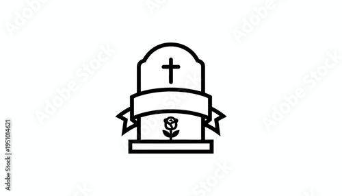 Gravestone with Cross and Rose Icon
