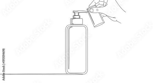 Hand Dispensing Liquid Soap from Pump Bottle, Minimalist Line Art