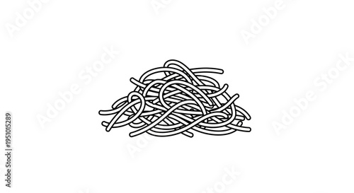 Hand-drawn illustration of a pile of spaghetti pasta, black and white line art
