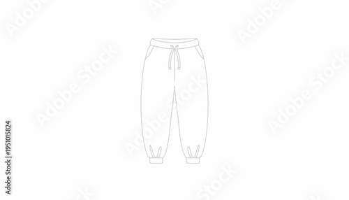 Fashion Sketch: Detailed Outline of Trendy Jogger Pants with Drawstring Waist