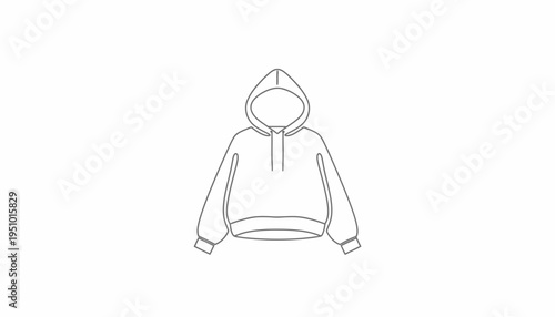 Fashion Sketch: Minimalist Hoodie Outline Drawing on White Background