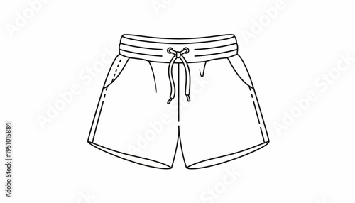 Fashionable Women's Shorts with Drawstring Waistband and Pockets - Line Art Illustration