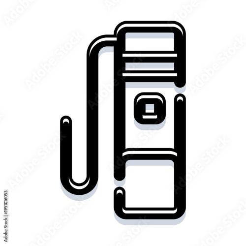 Gas pump nozzle line style illustration depicting a modern fossil fuel station dispenser, representing the energy industry, transportation needs, and the act of refueling a vehicle