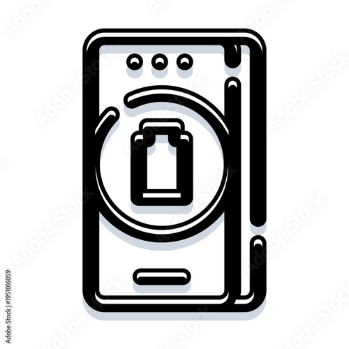 Smartphone displaying a battery icon with a circular refresh or charging animation, symbolizing device power, energy renewal, and the continuous process of recharging portable electronic technology