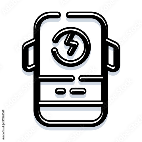 Smartphone standing vertically with a lightning bolt icon in a circular motion on its screen, indicating wireless charging, symbolizing modern device power solutions and connectivity