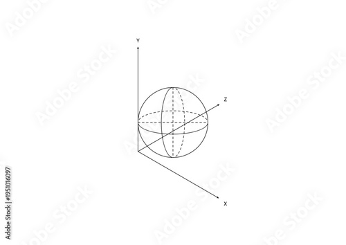 Grid 3D Wireframe Sphere Coordinate System Axis Line Art Element. Technical Isolated Style Illustration
