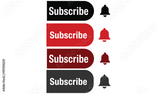 Subscribe button set with notification bell icons for social media channel promotion and user engagement concept