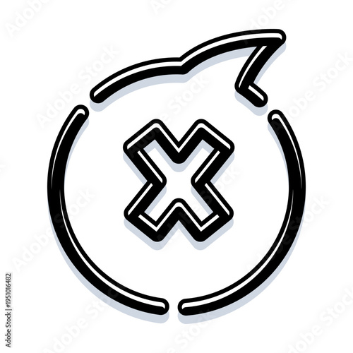 Error cross mark symbol enclosed in a speech bubble, indicating cancellation, deletion, rejection, or forbidden action with a black outline and white fill