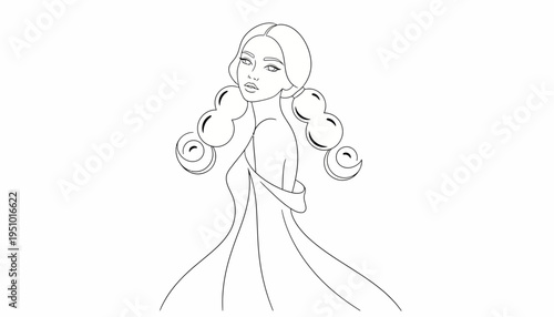 Elegant Woman Portrait, Fashion Illustration, Vintage Hairstyle, Glamour Style