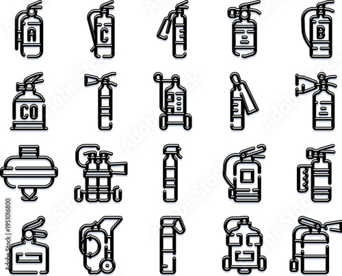 Fire extinguishers featuring various types and classes, providing essential safety and protection equipment for preventing and controlling emergencies in different settings