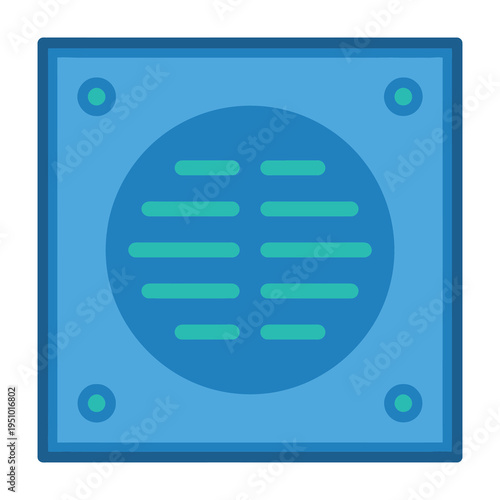 Blue speaker icon with green lines on a square background