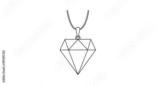 Diamond Pendant Necklace Outline Icon, Jewelry Symbol, Luxury Gemstone Graphic