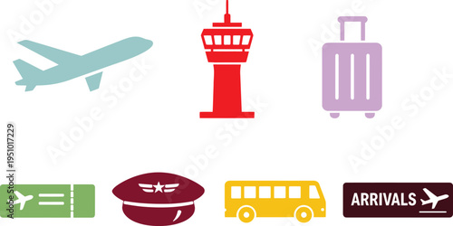 Comprehensive travel flat icon set featuring a 3d vector illustration design with symbols and signs including a home silhouette icon