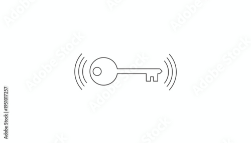 Digital Key Icon with Wireless Signal Waves, Secure Access Concept