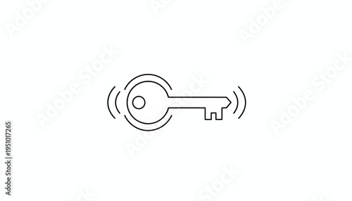 Digital Key Icon with Wireless Signal Waves, Security and Access Concept