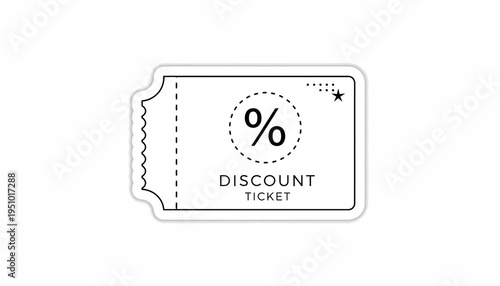 Discount Ticket Coupon with Percentage Symbol, Offering Sale and Savings