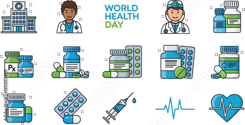set of medical icons for web and technology design World Health Day