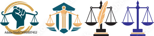 justice and law symbols set with gavel and scales vector illustration