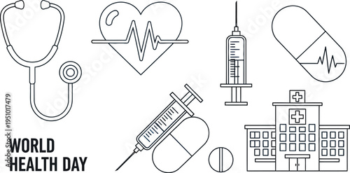 Medical vector icon set illustration collection World Health Day