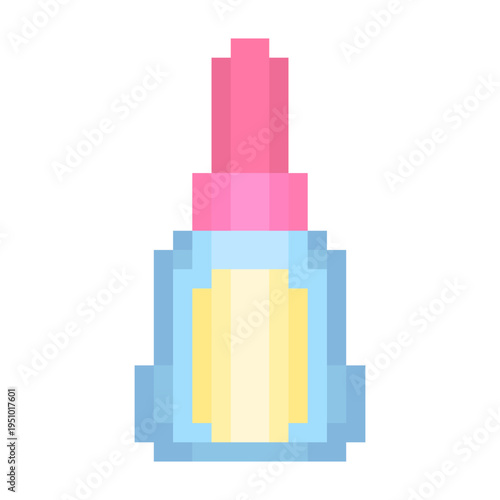 Nail Polish Bottle Retro Icon. Soft Pastel Color Palette Makeup Beauty Tool Pixel Art Sticker