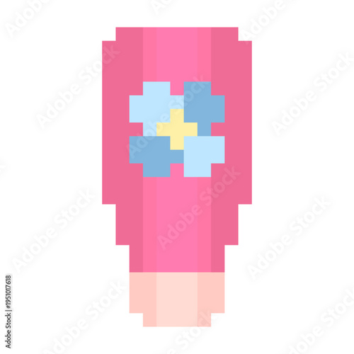 Cosmetic Tube Cream Retro Icon. Soft Pastel Color Palette Makeup Beauty Tool Pixel Art Sticker