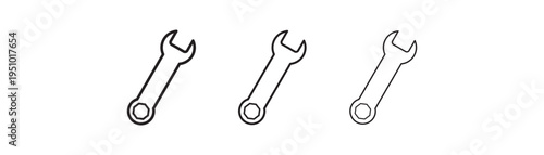 Wrench Repair tool icon set. Spanner Wrench Icon Minimal Outline, Thin line Tool Symbol Editable Vector. isolated on white background. 