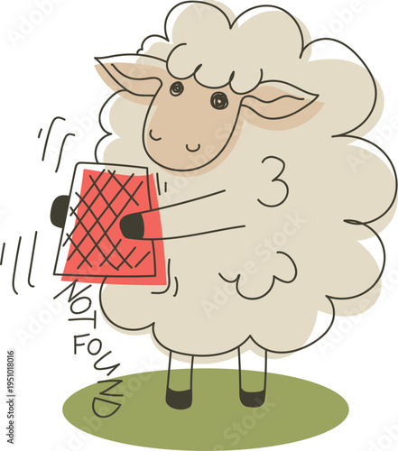Sheep Character Emptying Trash Can Funny Expression. Milk Red Green Cartoon Icon