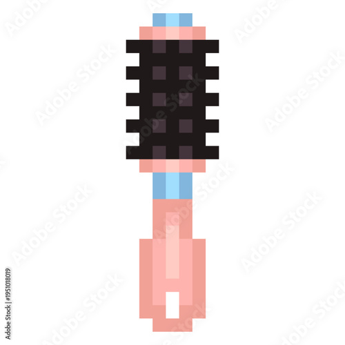 Round Hairbrush Retro Icon. Soft Pastel Color Palette Makeup Beauty Tool Pixel Art Sticker
