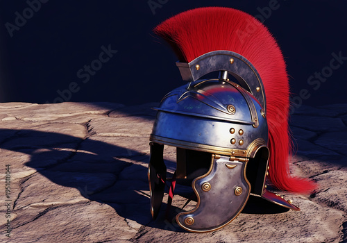 Medieval helmet illustration with red and white sports protection equipment isolated on white background