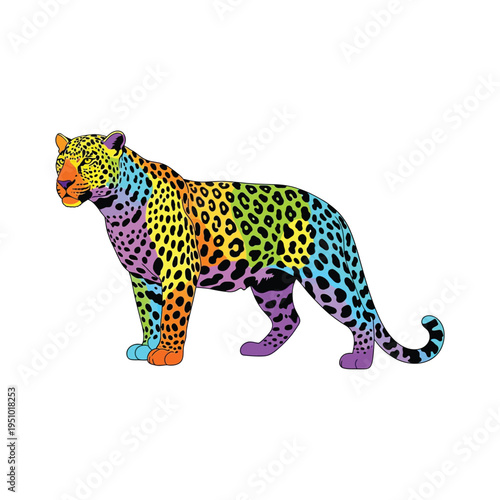 Multicolored leopard with vibrant spots and gradient colors