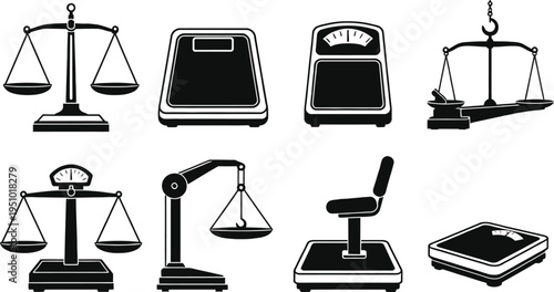 Set of 7 scales icons vector, black and white
