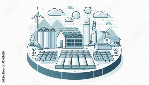 Blueprint Sketch of Sustainable Smart Grid Technology: Solar Power, Wind Energy, and Modern Storage Infrastructure