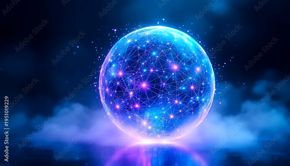 Fototapeta premium Futuristic glowing network sphere representing global data connection, innovation, and digital technology