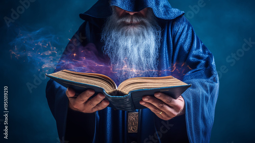 sorcerer casting magic spell using his book of shadows