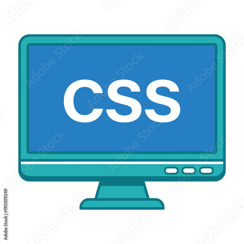 Teal computer monitor displaying css on screen with white text and blue background