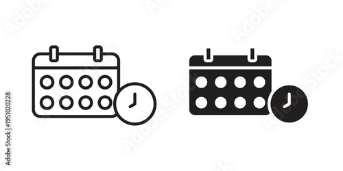 Calendar clock icon pack flat vector in outline