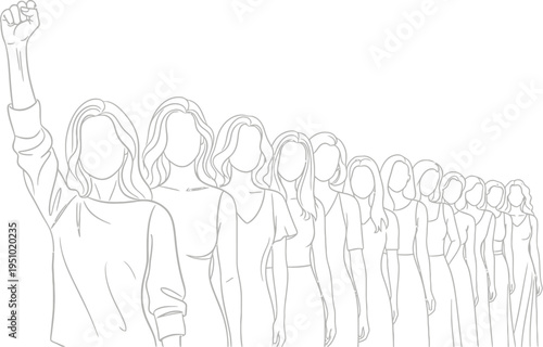 Diverse group of women standing together in solidarity with one raising a powerful symbol of determined resistance