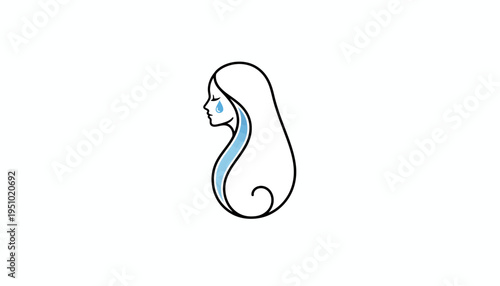Sad Woman Crying Tears, Melancholy Emotion, Profile Silhouette, Blue Water Drop