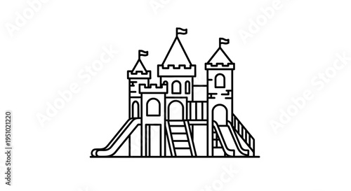 Playground Castle Slide Set - Outline Icon Vector Illustration