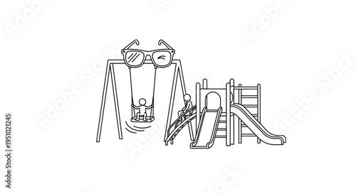 Playground Fun: Kids Enjoying Swings and Slides with Giant Sunglasses