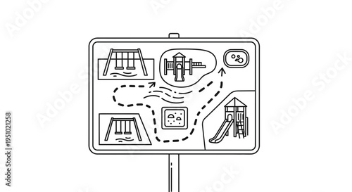 Playground Map Sign with Path and Play Equipment Icons