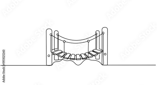 Playground rope bridge, outdoor park equipment, children's adventure play structure, simple line art