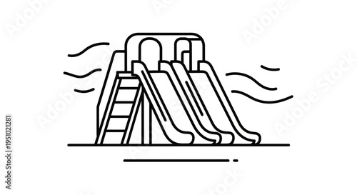 Playground Slide Icon: Simple Line Art of Inflatable Water Slide with Ladder