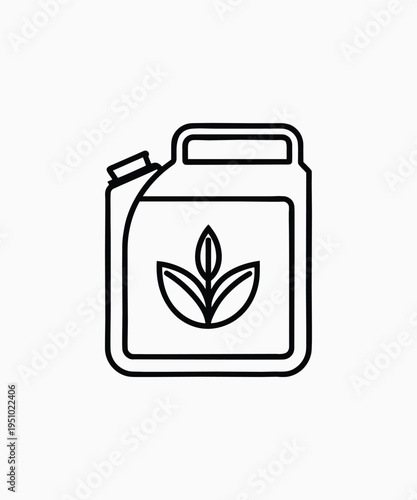 Minimalist organic fertilizer container icon with leaf symbol eco agriculture design.